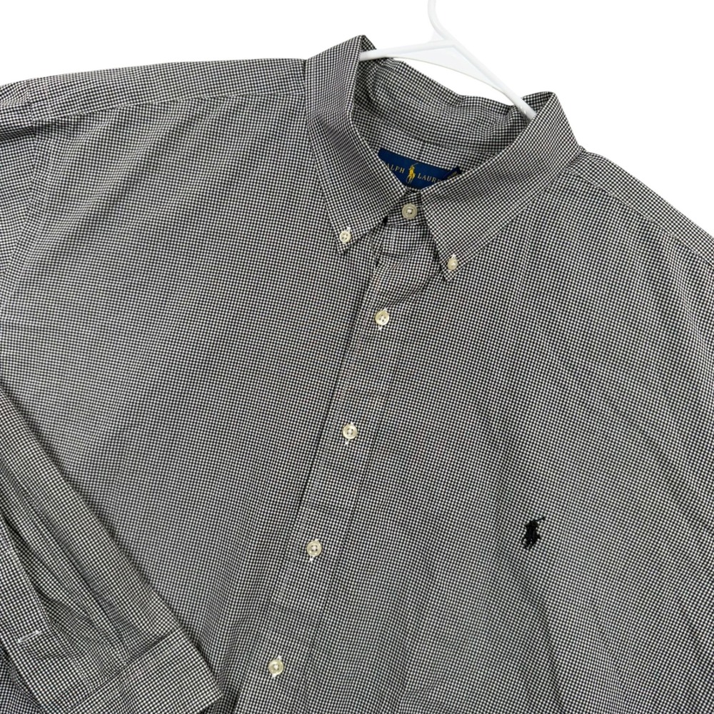 Ralph Lauren Button Down Men 3XB Black White Gingham Cotton Stretch Shirt